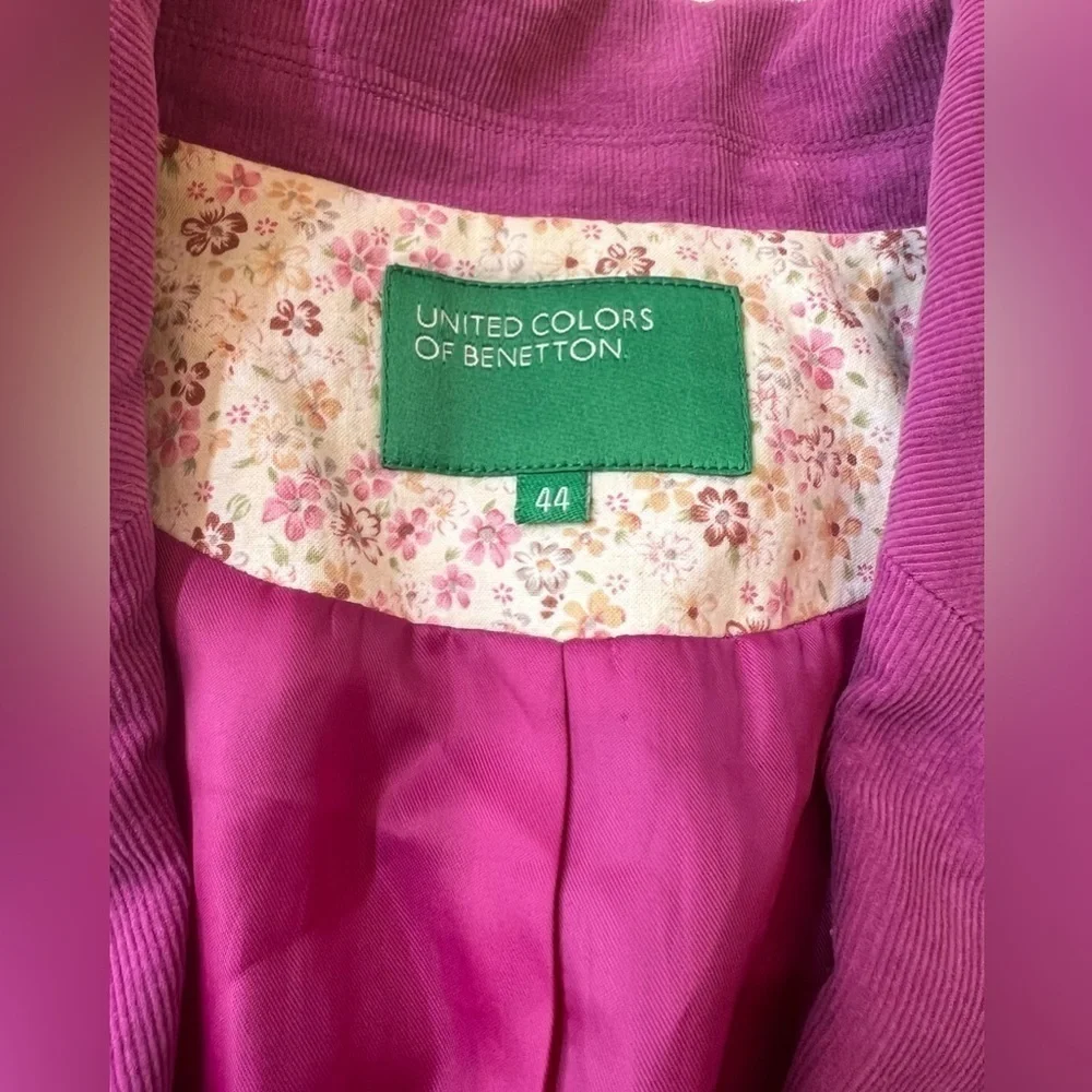 United Colors of Benetton pink light lined corduroy‎ jacket w/ silver button. M - Picture 5 of 11
